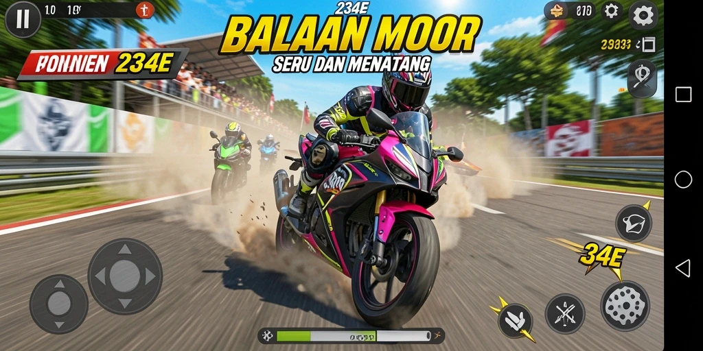 Tampilan gameplay balapan motor yang mendebarkan di 234E.