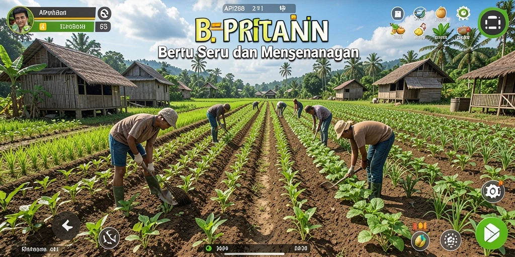 Screenshot utama API288 menampilkan aktivitas pertanian yang menyenangkan.