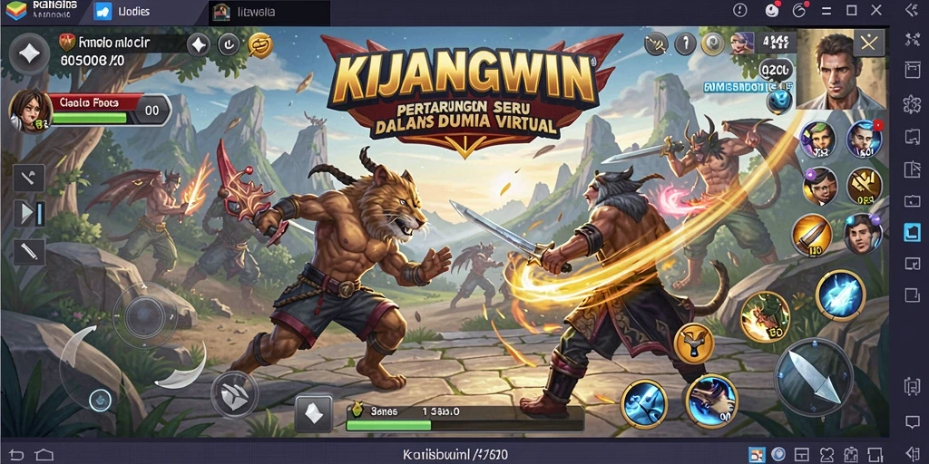 Tampilan seru pertarungan dalam KIJANGWIN dengan karakter yang beraksi.