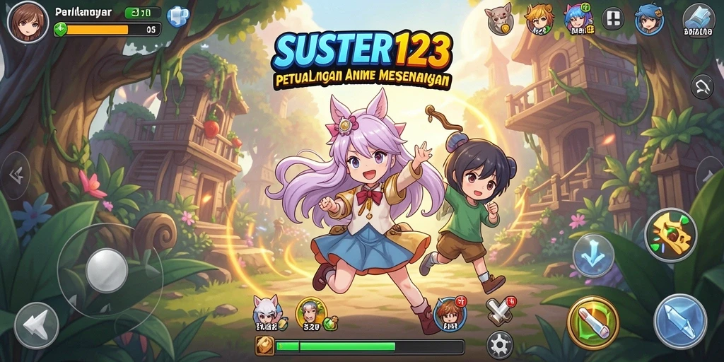 Tampilan gameplay SUSTER123 dengan karakter dan latar belakang anime yang menawan.